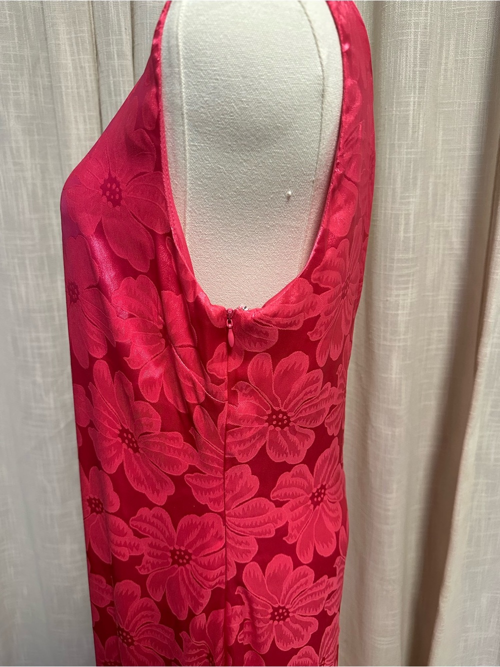 Lulu's Chasing Desire Hot Pink Satin Jacquard One-Shoulder Maxi Dress - Picture 5 of 9